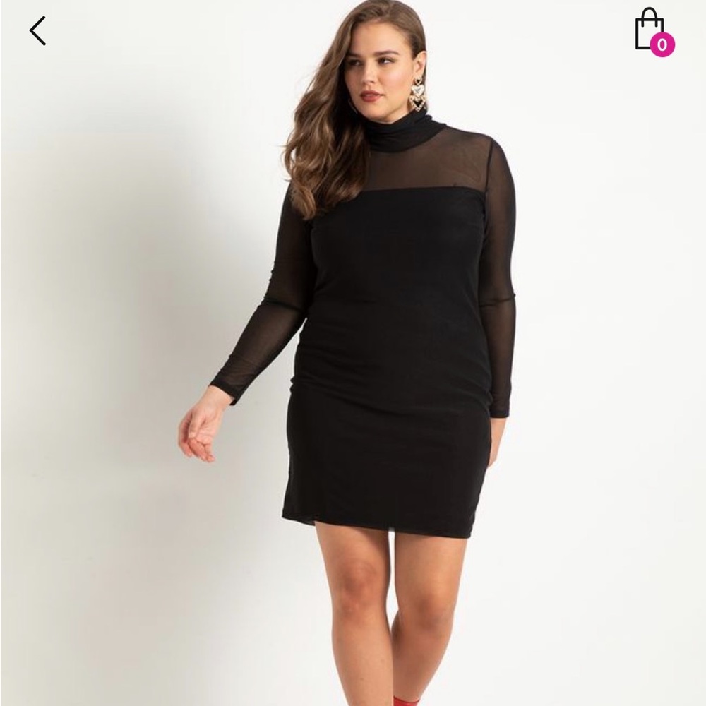 Eloquii Black Mesh Turtleneck Dress